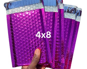 25 Pcs Hot Pink Metallic Bubble Mailers 4x8 | Glam Padded Envelopes | Self Seal, Lightweight, Water-Resistant |  Shipping Supplies