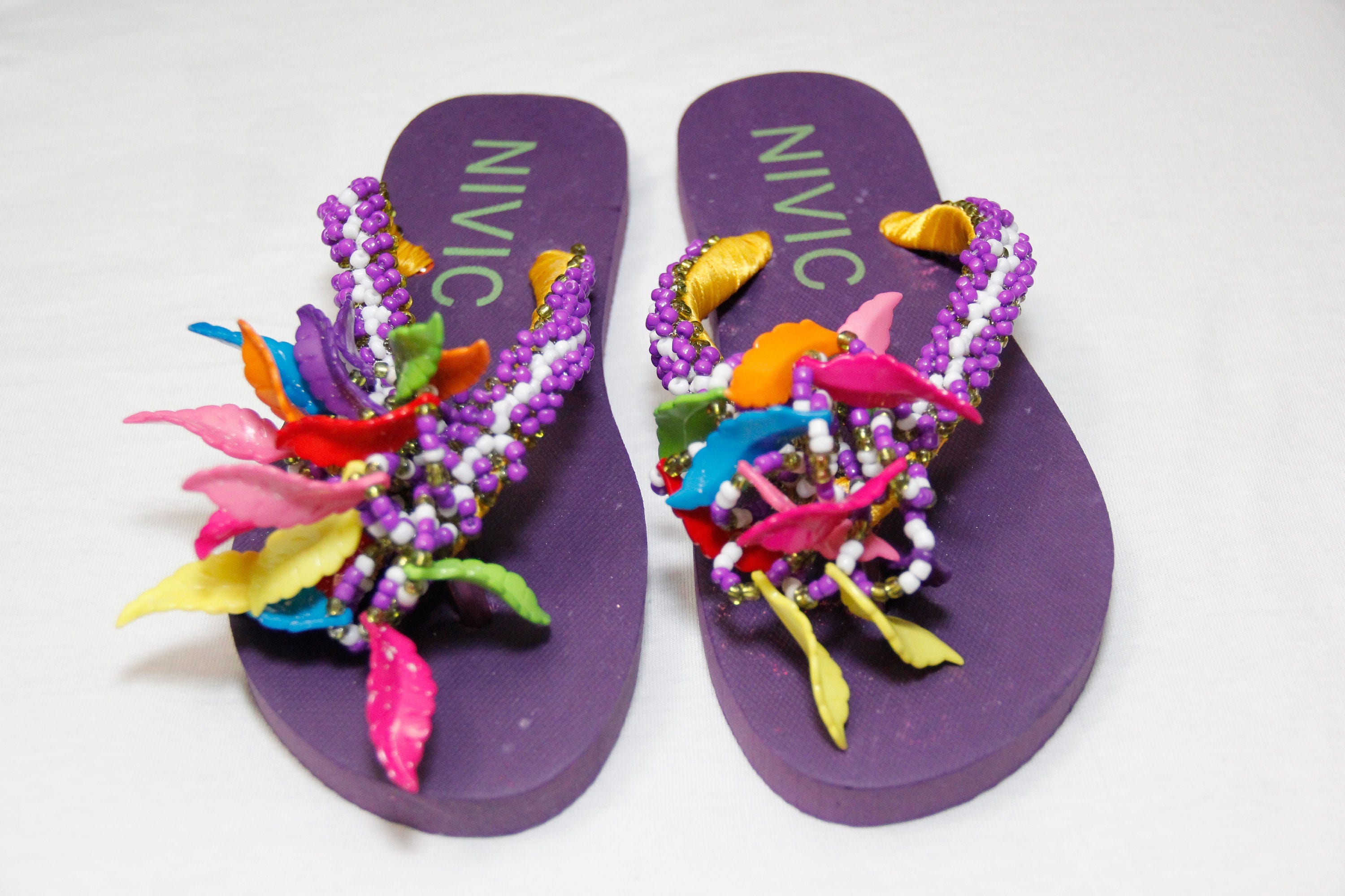 Hand Beaded Purple Slippers/Flip Flop, Ghana hand made slippers, Ghana ...