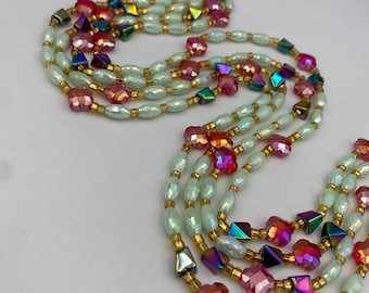 Ariel- Crystal Waist Beads –Handmade Tie-On-  Strand (45”–50”) | Orange, Gold & Opal Glass Beads for Women- Luxe Crystal Waist Bead