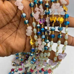 Crystal Waist Beads 45-50 Inches | Gemstone- Waist Beads Mint Green, Rose Quartz | waistBeads for weightloss | 45” image 14
