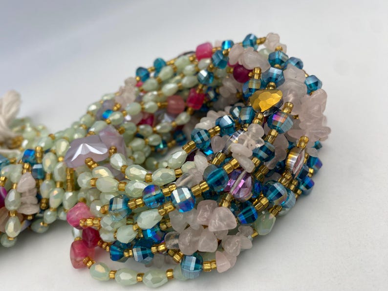 Crystal Waist Beads 45-50 Inches | Gemstone- Waist Beads Mint Green, Rose Quartz | waistBeads for weightloss | 45” image 15