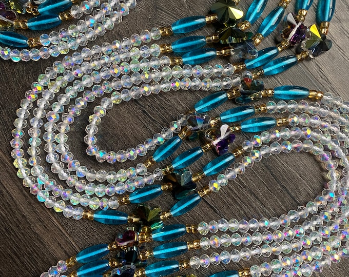 Martha ~ Crystal Waist Beads, African WaistBead, Belly Bead, Handmade luxury waistbead, Body Jewelry, Boho, beaded Jewelry, Tie On