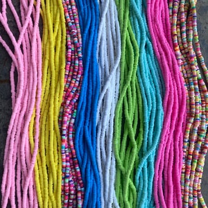 4mm -16” vinyl Heishi beads clay disc, polymer clay beads, AFRICAN vinyl Heishi beads, Disc Beads, Assorted Colors, I Strand