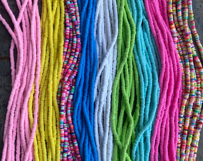 4mm -16” vinyl Heishi beads clay disc, polymer clay beads, AFRICAN vinyl Heishi beads, Disc Beads, Assorted Colors, I Strand