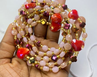 Rosa- Tie On Waist Bead, African Waist Bead,Belly Chain, Body Jewelry, Handmade waist Accessory, Gift for her, African Waist Bead, Jewelry