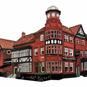 Hare & Hounds Kings Heath pub painting print gift
