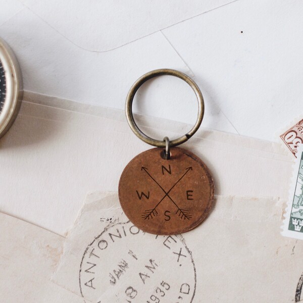 Engraved Compass Keychain Etsy