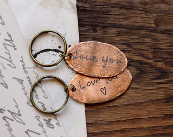 Actual Handwriting Vintage Copper Penny Keychain, Custom Handwriting Keychain, Sentimental Keychain, Meaningful Gift, Loved One Handwriting