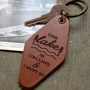 The Lake Is Calling Leather Motel Keychain, Lake Key Fob, Lake House Gift, Lake House Keychain, Kayaking Keychain, Boating Keychain