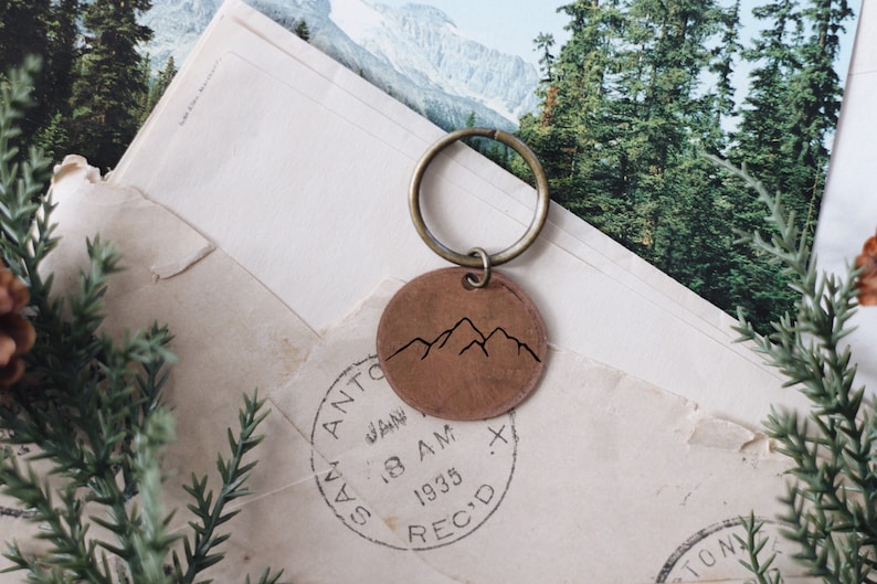 Colorado Keychain Adventure Hiking Gift Mountain Range Stamped Penny Keychain The Mountains Are Calling Hiker Keychain Mountain Gift