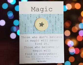 Handmade Ceramic Wish Token: Pocket Hug Keepsake with Message Card 'Magic'  Made in UK