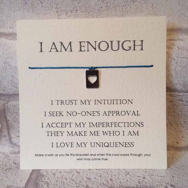 Wish Bracelet - I am enough... - Motivational - Manifesting - Tibetan Silver Charm & Message Card - Gift - Handmade By Erin -