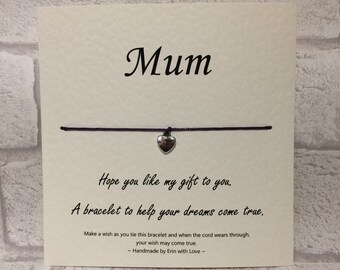 Wish Bracelet -Mum - Tibetan Charm & Message Card - Birthday - Mother's Day - Christmas - Gift - Handmade By Erin -