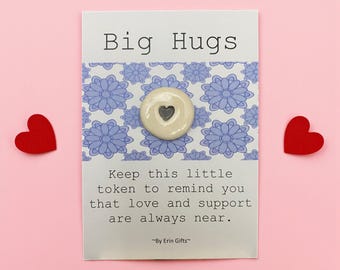 Handmade Ceramic Wish Token: Pocket Hug Keepsake with Message Card 'Big Hugs'  Made in UK