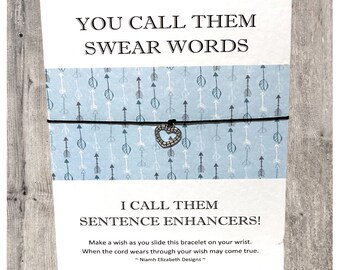 Swear Words Wish Bracelet: Tibetan Silver Heart Charm, Adult Humor Gift