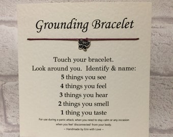 Grounding - Wish Bracelet - NLP - Mindfulness - Wellbeing - Positivity - Tibetan Silver Charm & Message Card - Gift - Handmade By Erin -