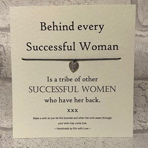 Wish Bracelet - Behind every successful woman - Motivational - Tibetan Silver Charm & Message Card - Friendship - Gift - Handmade By Erin -