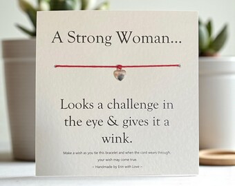 Handmade Wish Bracelet: Tibetan Silver Charm, 'A Strong Woman' Message Card