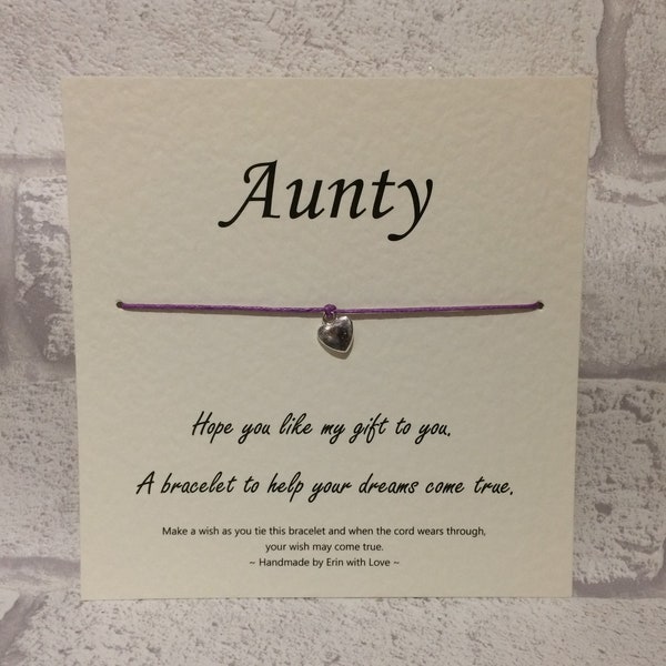 Wish Bracelet - Aunty - Birthday - Christmas - Gift - Message Card - Handmade By Erin