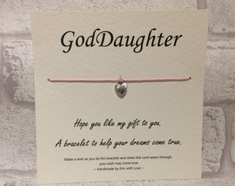 Wish Bracelet - GodDaughter - Tibetan Silver Charm & Message Card - Christening - Baptism - Birthday - Christmas - Gift - By Erin -