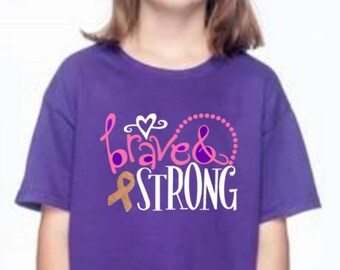 Kids / Toddler "BRAVE & STRONG" Tee Childhood Cancer Awareness T-shirt