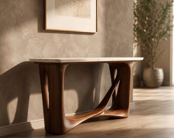 Marble Console Table, Walnut Entryway Table, Sculptural Hallway Table, Organic Modern Sofa Table