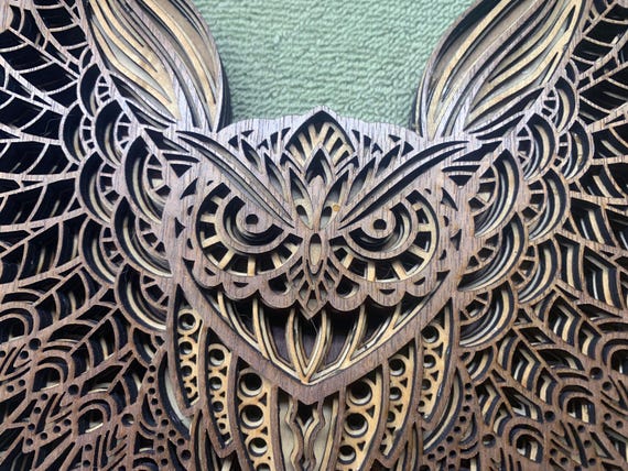 wood multilayered owl