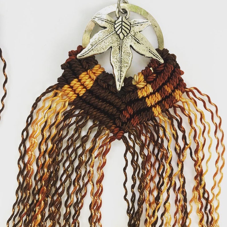 macrame earrings long earrings fall earrings Maple leaf earrings