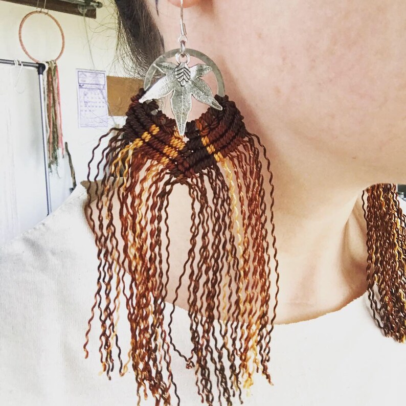 macrame earrings long earrings fall earrings Maple leaf earrings