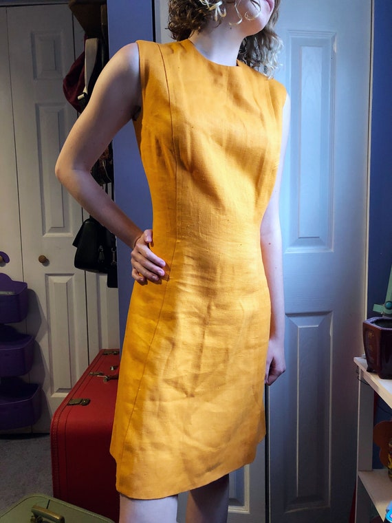 Vintage Irish Linen Dress, Yellow/Orange Dress, wo