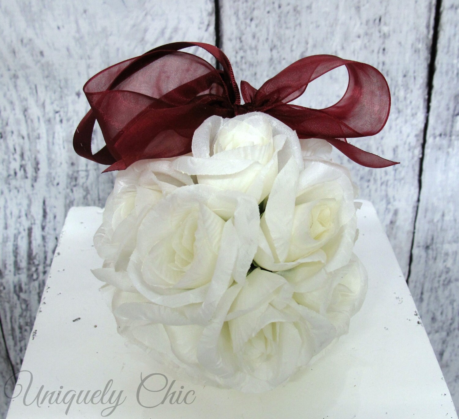 White Wedding Kissing Ball Flower Girl Bouquet Reception Etsy