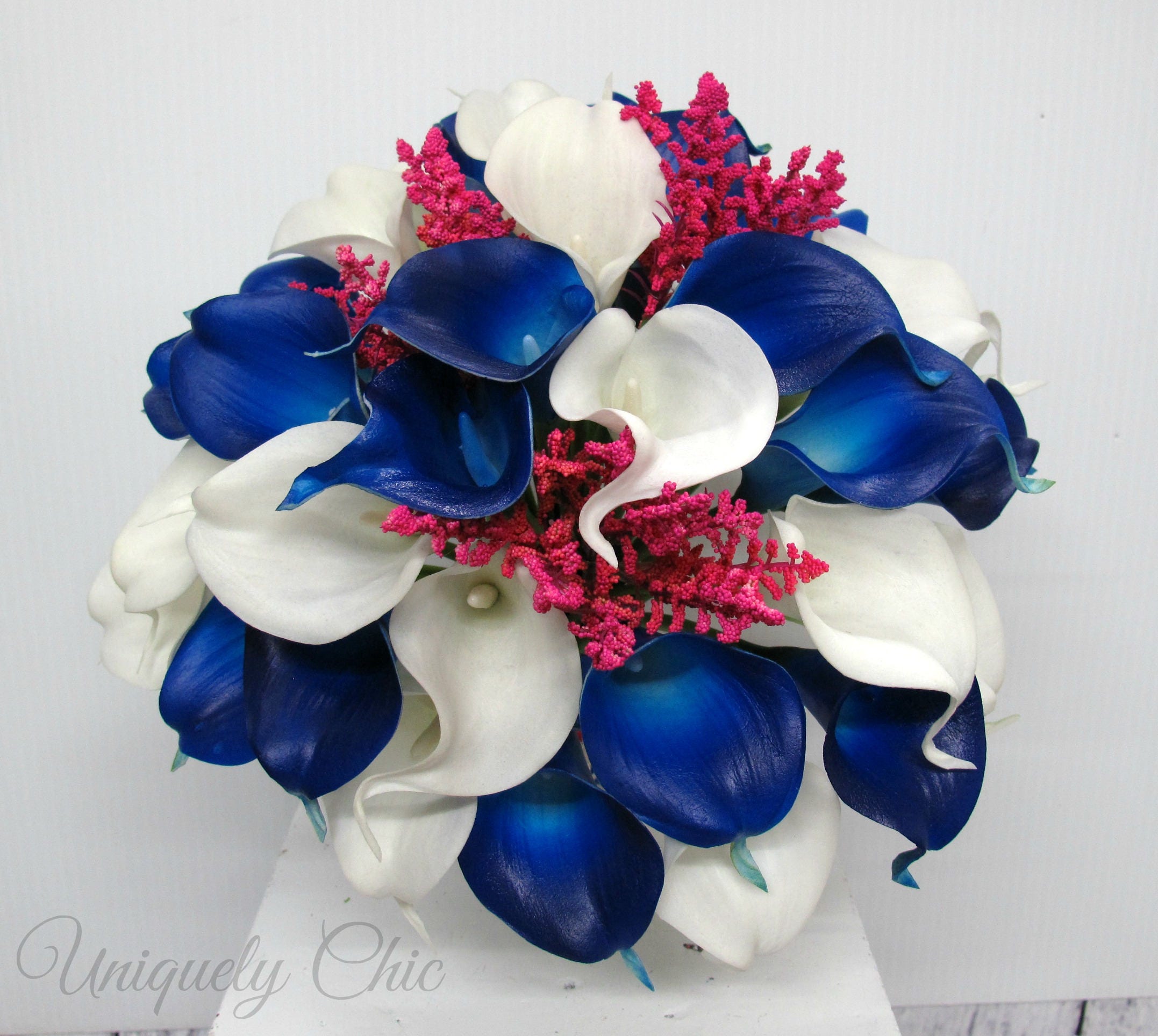 Calla Lily Wedding Bouquet Royal Blue White Real Touch Calla | Etsy