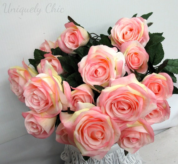 Diy Wedding Bouquet Pink Cream Rose Bush Wedding Flowers Etsy