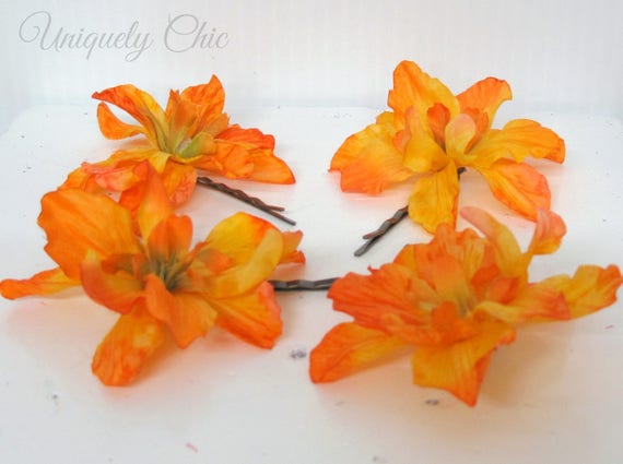 Orange Flower Hair Pins Wedding Hair Accessories Bridal Hair Etsy