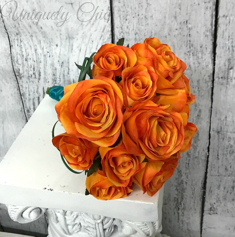 Bridesmaid Bouquet Bridal Bouquet Orange Silk Rose Wedding Etsy