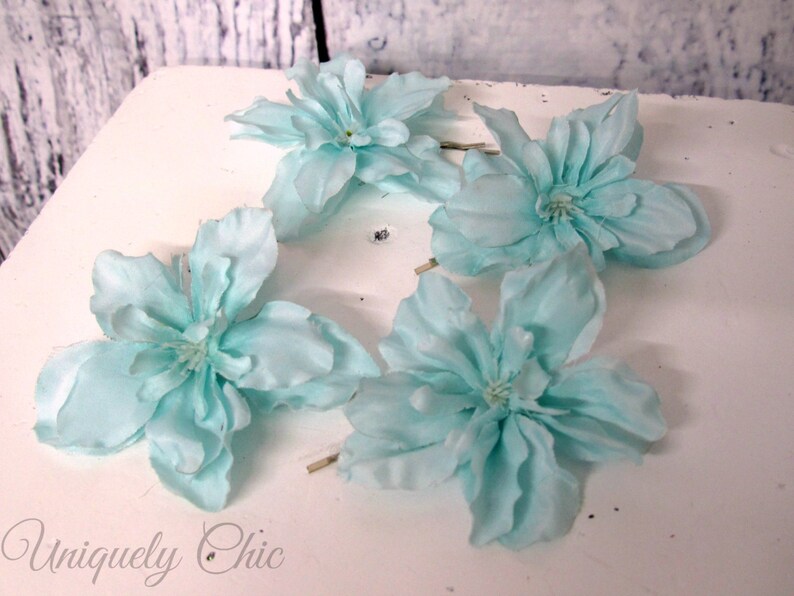 wedding accessories, Blue silk flower hair pins prom hair Bridesmaid hair pins Blue wedding Ice blue hair pins flower girl hair pins