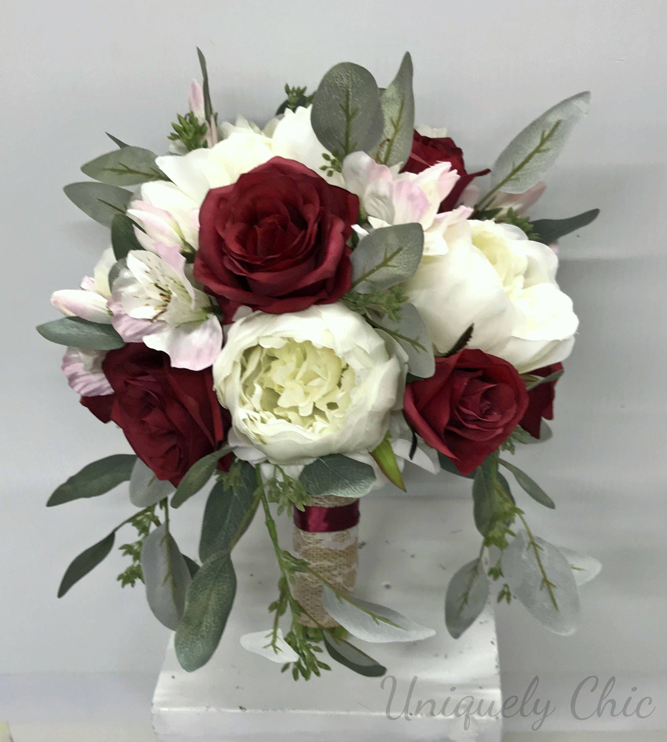 DIY Bouquet in a box Cream burgundy blush peony rose ...