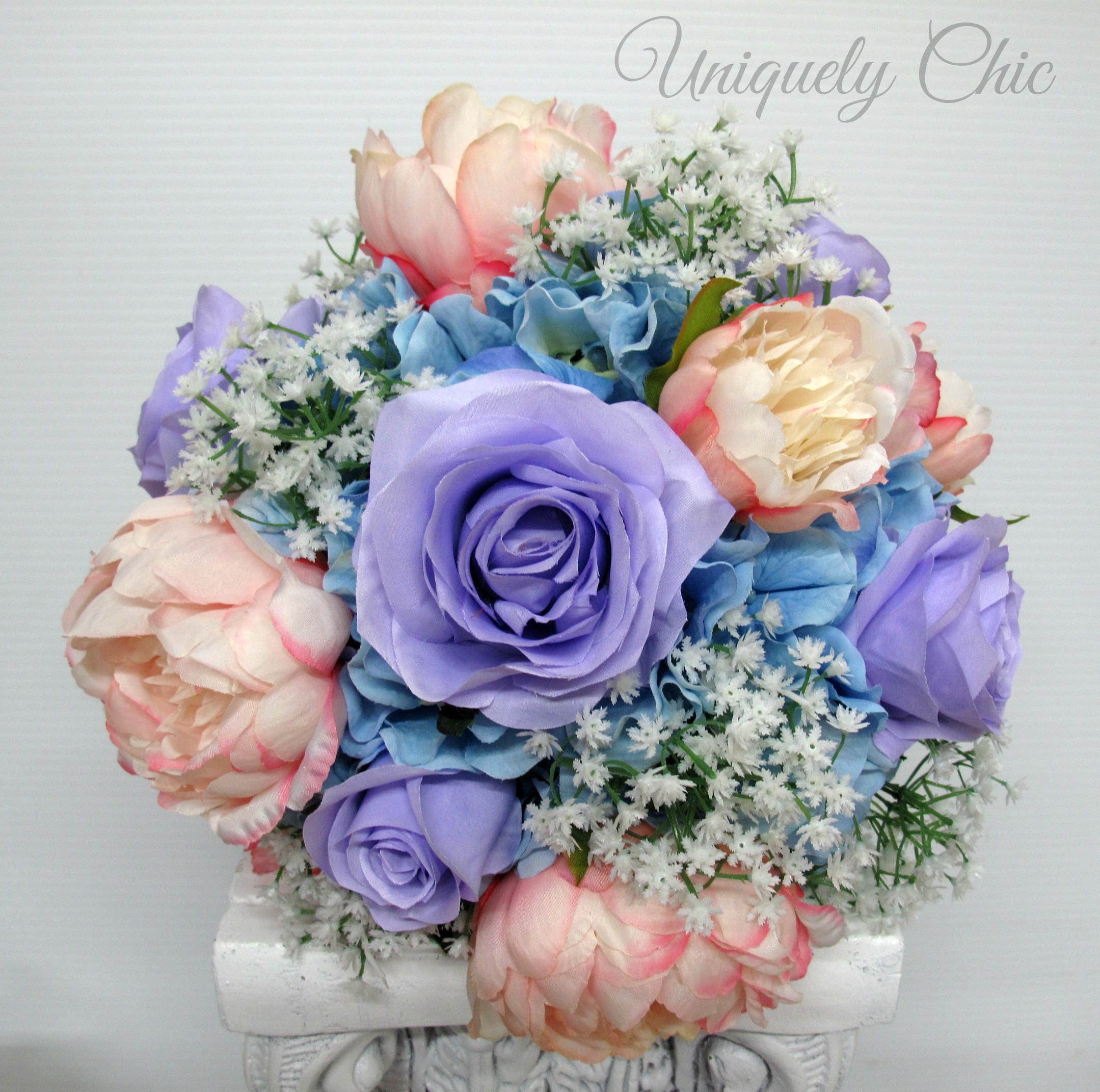 Spring Bouquet Peony Rose Pastel Silk Flowers For Weddings Etsy