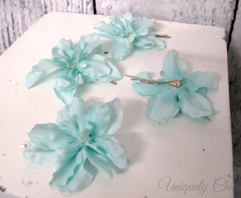wedding accessories, Blue silk flower hair pins prom hair Bridesmaid hair pins Blue wedding Ice blue hair pins flower girl hair pins