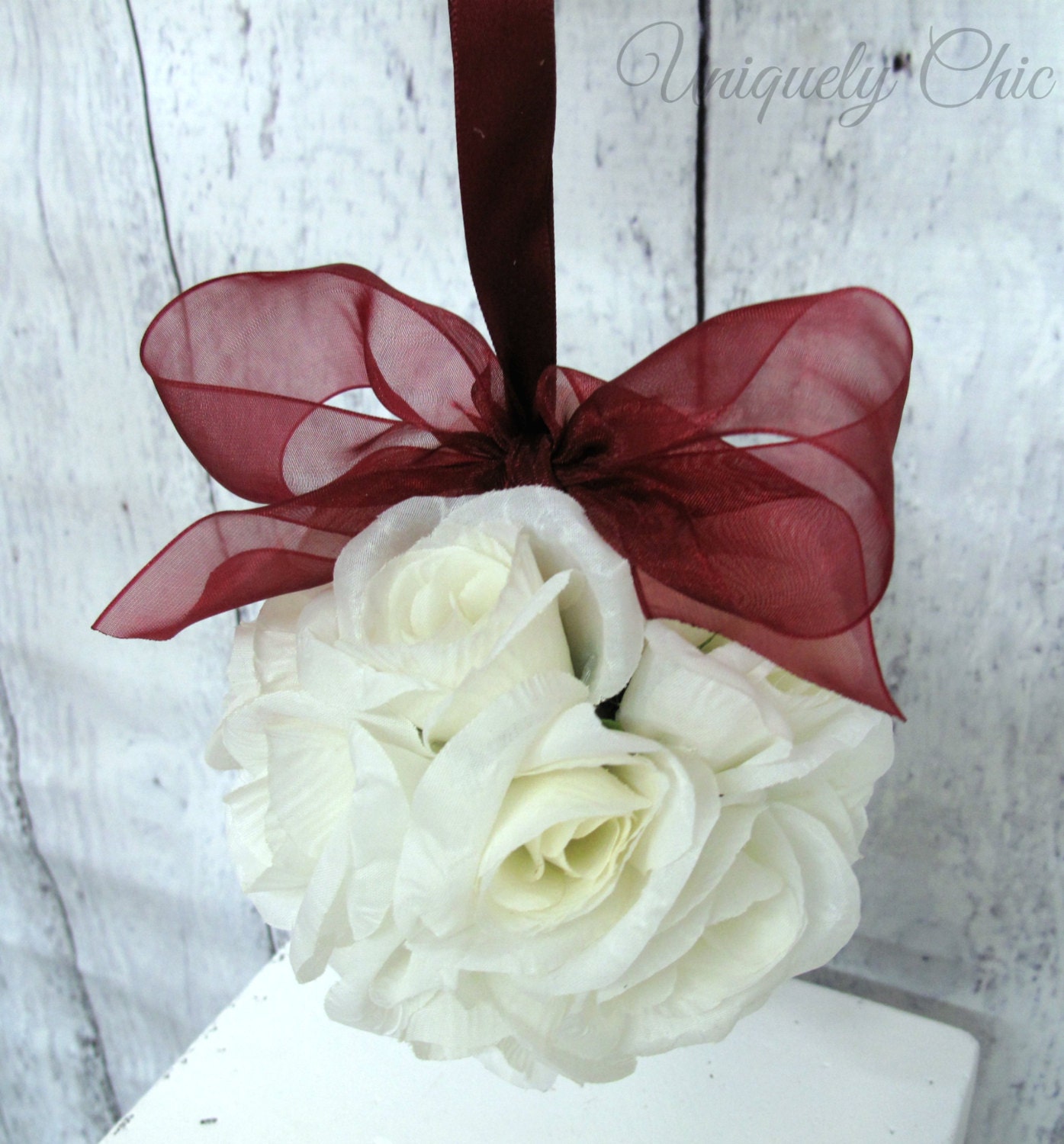 White Wedding Kissing Ball Flower Girl Bouquet Reception Etsy