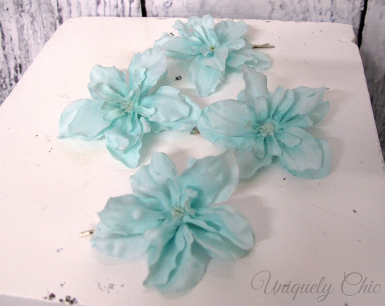 wedding accessories, Blue silk flower hair pins prom hair Bridesmaid hair pins Blue wedding Ice blue hair pins flower girl hair pins
