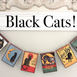 BLACK CATS!  Garland--Halloween banner, Halloween decor, Cats gift, Halloween gift, Halloween party, Dorm, Halloween Mantel, Office, Work