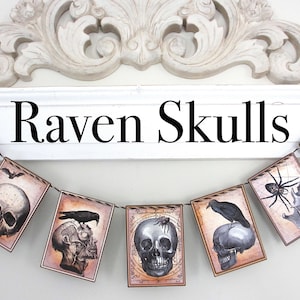 RAVEN SKULLS  Garland--Halloween banner, Halloween decor, Halloween gift, Ravens, Skulls garland, Halloween party,Halloween Dorm, Mantel