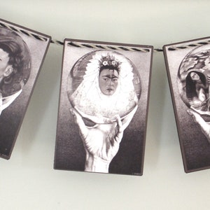 Frida and Escher Garland--Frida Kahlo, Frida banner, Escher, Escher banner,Altered Art banner, birthday gift, Dorm room decor, Escher art