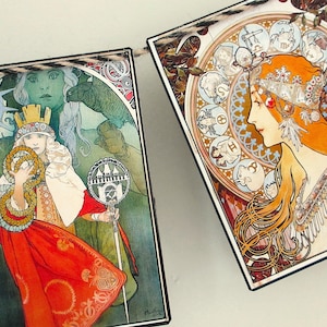 MUCHA! garland--Alphonse Mucha Art,Mother&#39;s Day gift,Art Nouveau banner,Bookshelf decor, Art Nouveau posters,Victorian women