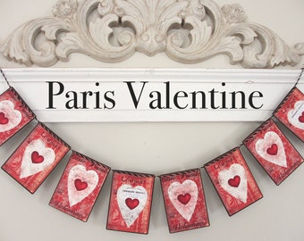 PARIS  VALENTINE Garland-- Wedding banner, Anniversary gift, Valentine Card, Girls Room, Valentines banner, Engagement decor, Hearts