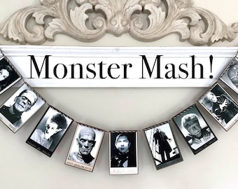 Retro Movie Monster Garland: Halloween Party Mantel Decor,Halloween banner