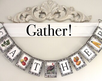 GATHER Garland--Thanksgiving banner, Fall wall decor, Farmhouse Thanksgiving , Fall banner, Thanksgiving bunting, Thanksgiving gift,