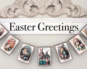 Vintage Easter Greetings Garland: Spring Mantel Decor