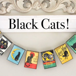 BLACK CATS!  Garland--Halloween banner, Halloween decor, Cats gift, Halloween gift, Halloween party, Dorm, Halloween Mantel, Office, Work